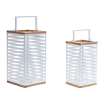 Metal Box Lantern with Wood Accents (Set of 2) – 16.5"H White Metal & Glass Indoor Decor by Melrose