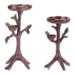 Metal Bird and Branch Candle Holder Set of 2 - 11.5″ H Distressed Copper Brown Pillar Candle Holders by Melrose