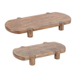Mango Wood Pedestal Tray (Set of 2) – 2.25"H Rustic Brown Oval Decorative Display Trays by Melrose