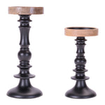 Rustic Metal and Wood Candle Holder (Set of 2) – 10.5"H Black Mixed Material Pillar Holders by Melrose