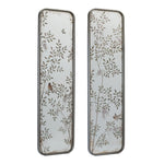 Wall Mirror with Bird and Floral Foliage Print Set of 2 - 36″ H Black Metal Frame by Melrose