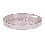 Round Ornate Geometric Tray – 1.75"H White Beige Farmhouse Decorative Serving Tray by Melrose