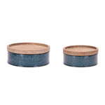 Blue Iron & Wood Canisters (Set of 2) – 4.25"H Round Decorative Storage Indoor Decor by Melrose