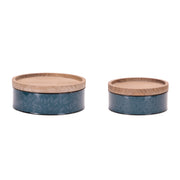 Blue Iron & Wood Canister Set of 2