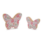 Wood Floral Patterned Butterfly Decor (Set of 2) – 5.5"H White Pink Mango Wood Indoor Decor by Melrose