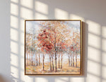 Framed Tree Landscape Wall Canvas 24"SQ – Orange Beige Mango Wood Indoor Wall Decor by Melrose