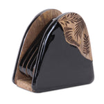 Floral Etched Wood Coaster Set with Holder (Set of 5) – 5.1"H Black & Brown Tabletop Accents by Melrose