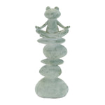 Yoga Frog on Rock Stack Statue Set of 4 - 13" Green Resin Rustic Decor by Melrose