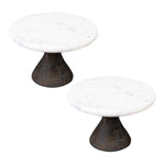 Contemporary Tabletop Pedestal Tray Set – 6" H White and Black Marble/Wood by Melrose