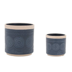 Planter Set Blue and Beige Ceramic Mandala – 4.15" and 6.2" H Indoor Plant Display by Melrose