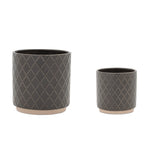 Planter Set Gray Ceramic Diamond Pattern 4.15" and 5.95" H Indoor Plant Display by Melrose