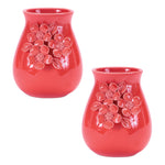 Floral Stoneware Pink Vase Set 6.5" H Decorative Display by Melrose