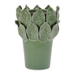Stoneware Vase with Leaf Accent 7.5″H Green Decorative Container by Melrose