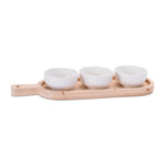 Farmhouse Dip and Tray Set of 4 - 17" HWood/Ceramic - White & Brown by Melrose