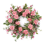 Mixed Scabiosa Floral Wreath, 6.5"H x 22"D Pink and Green Artificial Flower Wreath by Melrose