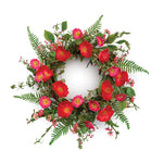 Mixed Poppy Floral Wreath, 4.4"H x 22"D Red and Green Artificial Flower Wreath by Melrose