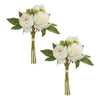 Faux Peony Bundle Set – White and Green – 14.5"H for Entryway Styling – by Melrose