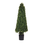 Potted Boxwood Cone Topiary – 51"H Green Faux Iron Planter, Indoor & Covered Outdoor Decor by Melrose