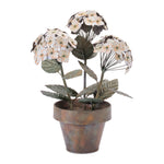 Iron Hydrangea Floral Sculpture (15"H) – White Potted Garden Accent with Rustic Finish Indoor Decor by Melrose