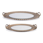 Mirror Tray Set of 2 Gold Ornate Metal Frame with Handles 2.65" H by Melrose