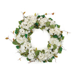 White Hydrangea and Sedum Wreath 32" D Fabric Indoor Use by Melrose