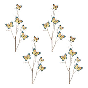 Set of 4 Lifelike Yellow Blue Butterfly Twigs for Vases or Wreaths