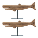 Brown Whale Figurines on Metal Stands – Nautical Accent