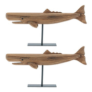 Brown Whale Figurines on Metal Stands – Nautical Accent