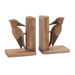 Woodpecker Bookends 8.85"H Brown Pine Fir Wood Decorative Set of 2 By Melrose