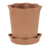 Brown Ceramic Planter with Saucer – Wavy Rim Indoor Pot