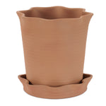 Wavy Ceramic Planter with Saucer 7.9"H Brown Orange Stoneware Indoor Pot By Melrose