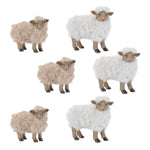 Furry Sheep Figurine Set of 6 4 and 4.5" H Polyresin Faux Fur Tabletop Decor by Melrose