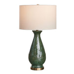 Uttermost Colestin Deep Green Ceramic Table Lamp – 30"H with Brushed Brass Accents & White Linen Shade