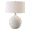 Uttermost 30411 Dribble White Glaze Ceramic Table Lamp with Brushed Nickel Accents and Linen Shade