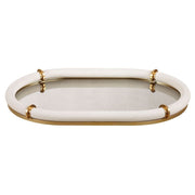 Uttermost 18229 Cyprus White Faux Shagreen Leather Oval Tray with Brass Accents & Mirrored Base – 24