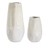 Uttermost Rustic Modern Blend White Caramel Textured Design Echo Ridge Vases, Set of 2