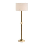 Uttermost Hudson Gold Floor Lamp – 61.5"H with Travertine Orb Base & White Linen Drum Shade