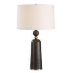 Uttermost McQuinn Dark Walnut Table Lamp – Wood Base with Brass Sphere Accent and White Linen Shade, 31” High