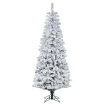 7.5' Flocked Pacific Pencil Artificial Christmas Tree with Pure White LED Lights