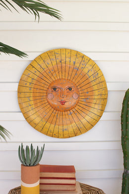 Hand-Hammered Recycled Metal Sun Face – 18.5