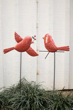Set of 2 Hand-Hammered Red Metal Bird Stakes – 53" Tall by Kalalou