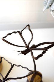 Handcrafted Butterfly Sculptures – Set of 2 – Caged Rock Base
