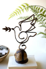 Sister Clara Metal Dove Sculpture – 14"Tall – Rustic Caged Rock Base Set of 2 by Kalalou