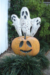 Halloween metal ghost and jack-o-lantern yard décor