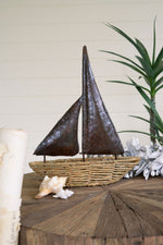 Seagrass Boat Art – 20"Tall – Hammered Metal Sail Design Set of 2 by Kalalou