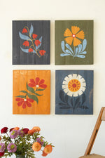 Set of 4 Hand-Painted Floral Wall Art Panels – Recycled Wood – 16" Tall by Kalalou