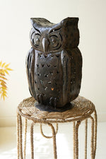 Owl-Shaped Iron Candle Lantern – 17"Tall Rustic Decor by Kalalou