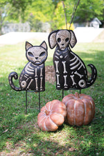 Set of 2 Hand-Hammered Metal Cat & Dog Skeleton Yard Stakes by Kalalou