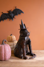 3D Metal Cat with Witch Hat Halloween Luminary by Kalalou