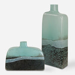 Uttermost 18096 Fuze Glass Vase with Aqua and Bronze Finish, Set of 2